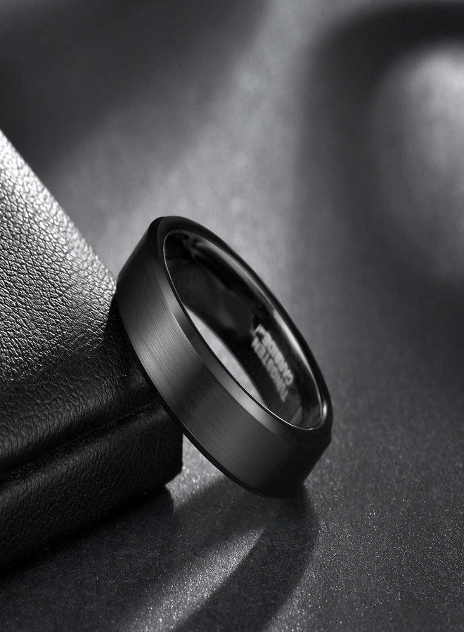 TRUMIUM 6mm Black Wedding Tungsten Ring Bands For Men Women Brushed Beveled Edge Comfort Fit Size 9 - Image 2
